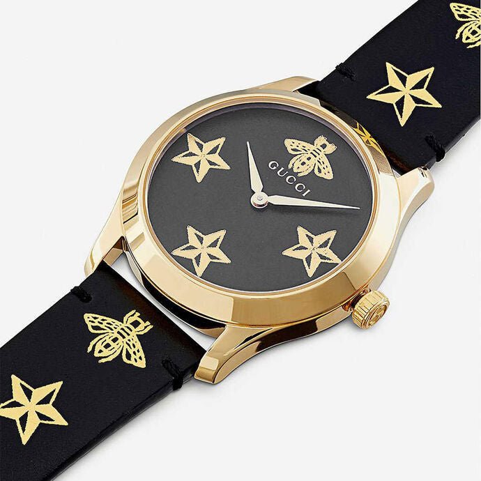  Shop Authentic Gucci G Timeless Bee Motif Black Dial Black Leather Strap Watch For Women - YA1264055 - Luxxuri