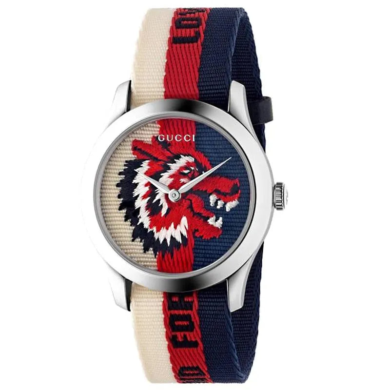  Shop Authentic Gucci G Timeless Quartz White Red Blue Dial Multicolored NATO Strap Watch For Men - YA1264059 - Luxxuri