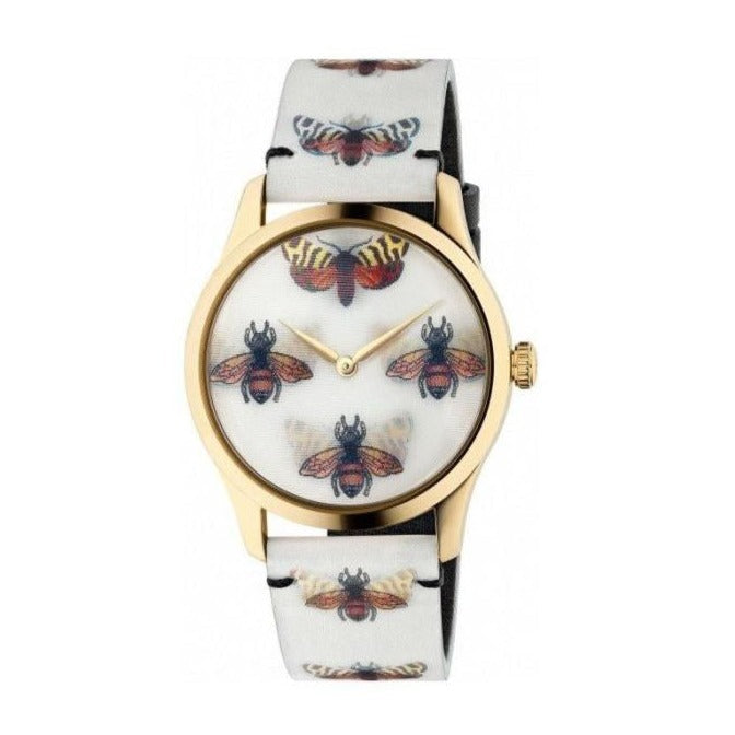  Shop Authentic Gucci G Timeless Quartz White Dial White Leather Strap Watch For Women - YA1264109 - Luxxuri