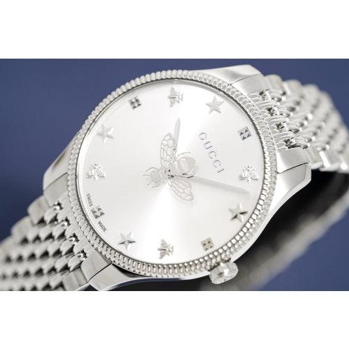  Shop Authentic Gucci G Timeless Quartz Silver Dial Silver Steel Strap Watch For Women - YA1264153 - Luxxuri