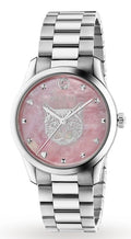  Shop Authentic Gucci G Timeless Quartz Mother of Pearl Pink Dial Silver Steel Strap Watch for Women - YA1264166 - Luxxuri