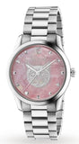  Shop Authentic Gucci G Timeless Quartz Mother of Pearl Pink Dial Silver Steel Strap Watch for Women - YA1264166 - Luxxuri