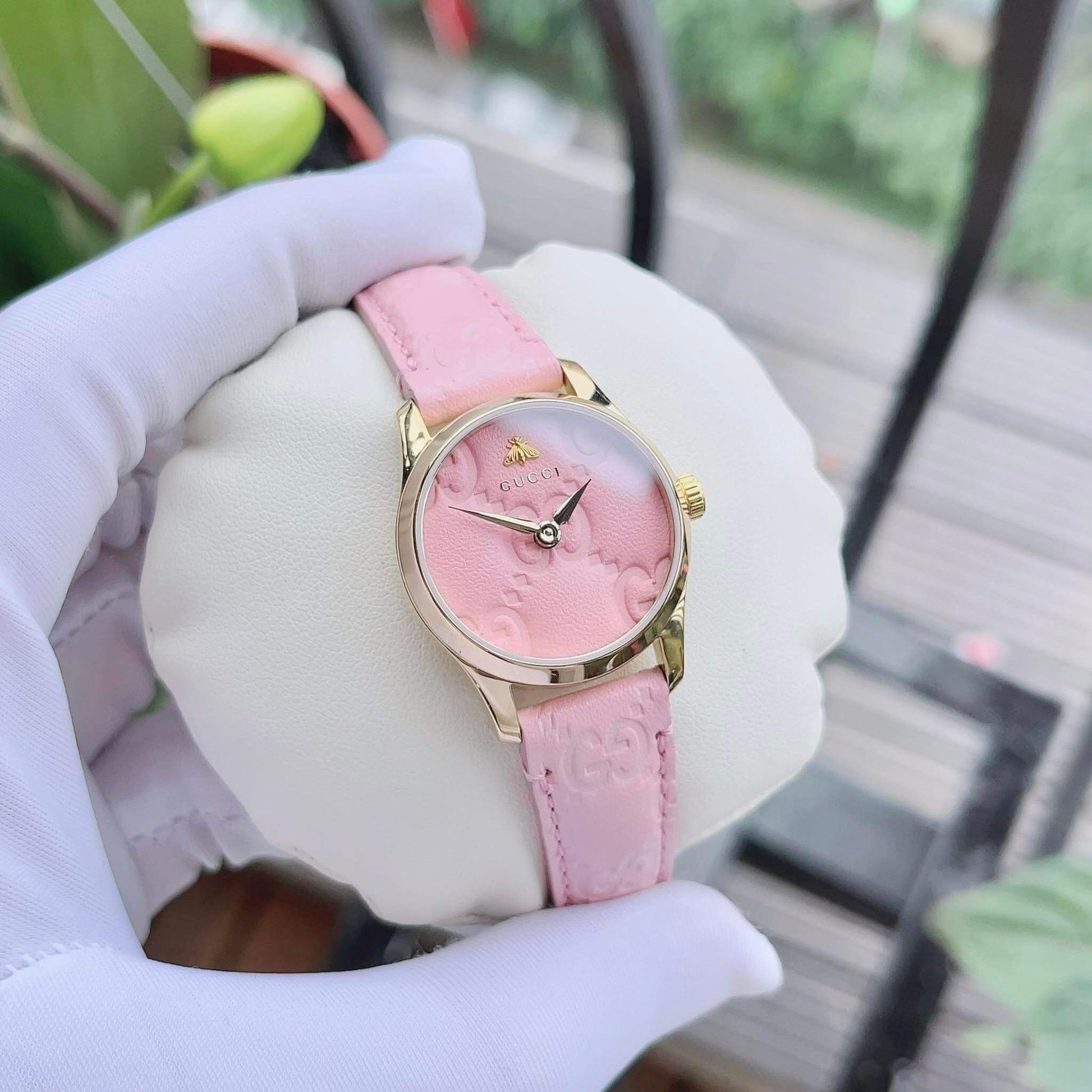  Shop Authentic Gucci G Timeless Quartz Pink Dial Pink Leather Strap Watch For Women - YA1265005 - Luxxuri