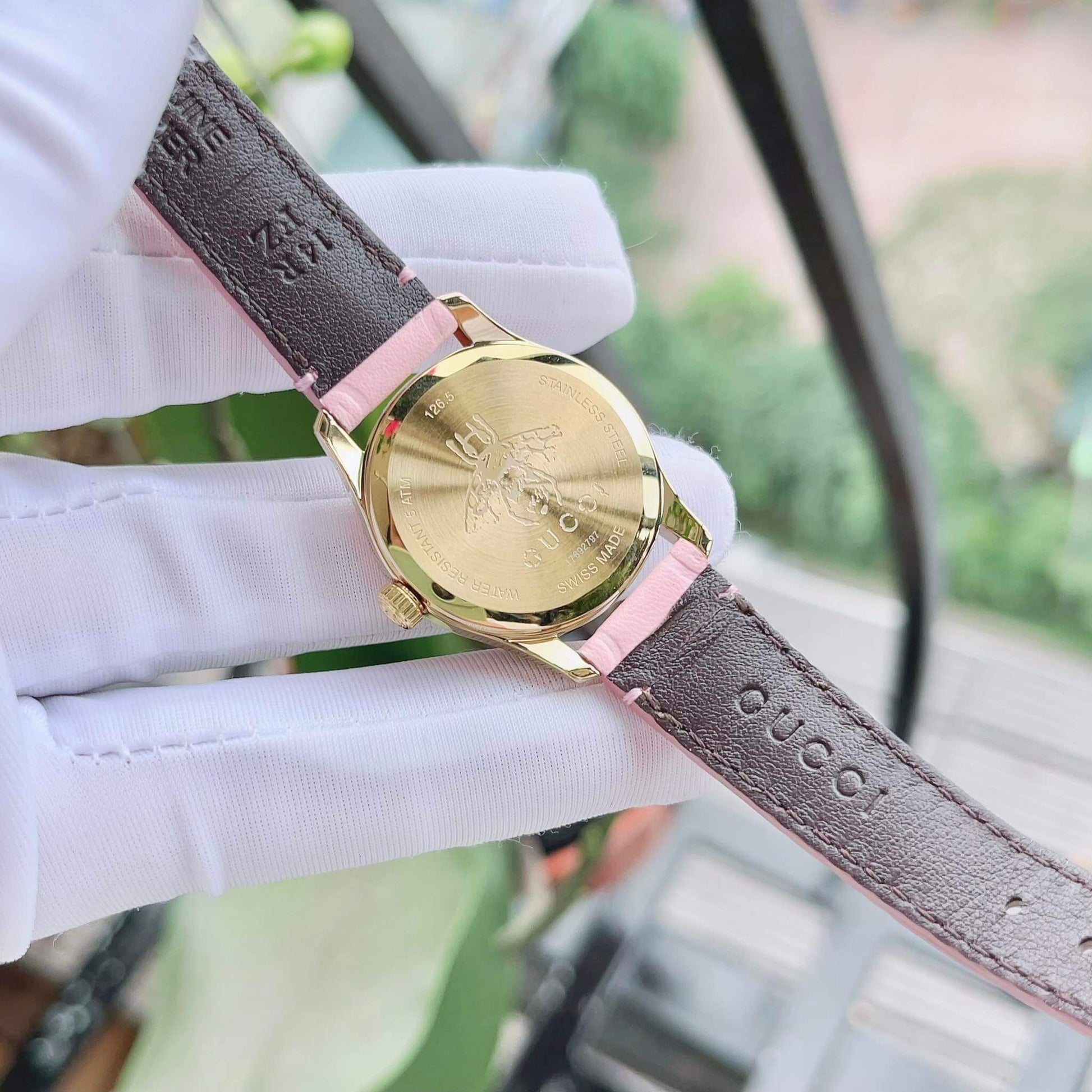  Shop Authentic Gucci G Timeless Quartz Pink Dial Pink Leather Strap Watch For Women - YA1265005 - Luxxuri