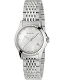  Shop Authentic Gucci G Timeless Diamonds Mother of Pearl Dial Silver Steel Strap Watch For Women - YA126510 - Luxxuri