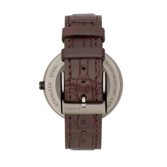  Shop Authentic Gucci Interlocking G 18K Gold Black Dial Brown Leather Strap Watch For Women - YA133304 - Luxxuri