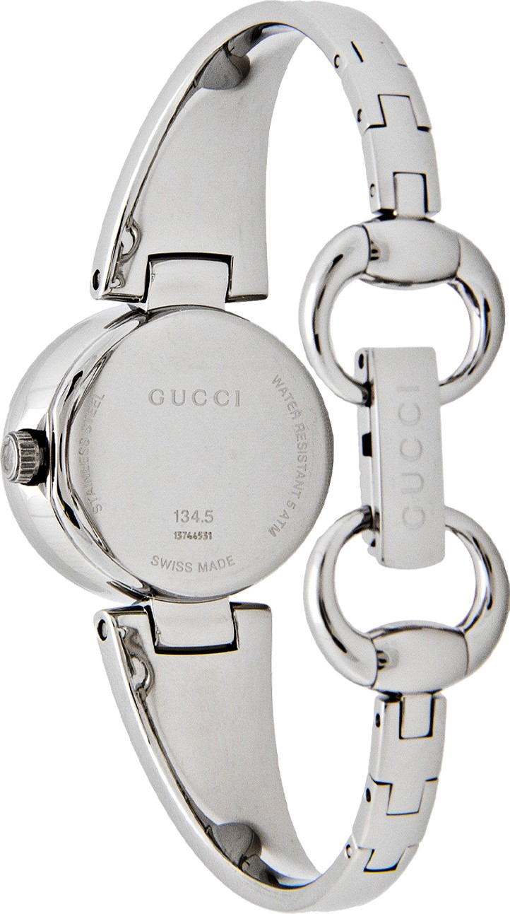  Shop Authentic Gucci Guccissima Diamonds Mother of Pearl Dial Silver Steel Strap Watch For Women - YA134504 - Luxxuri