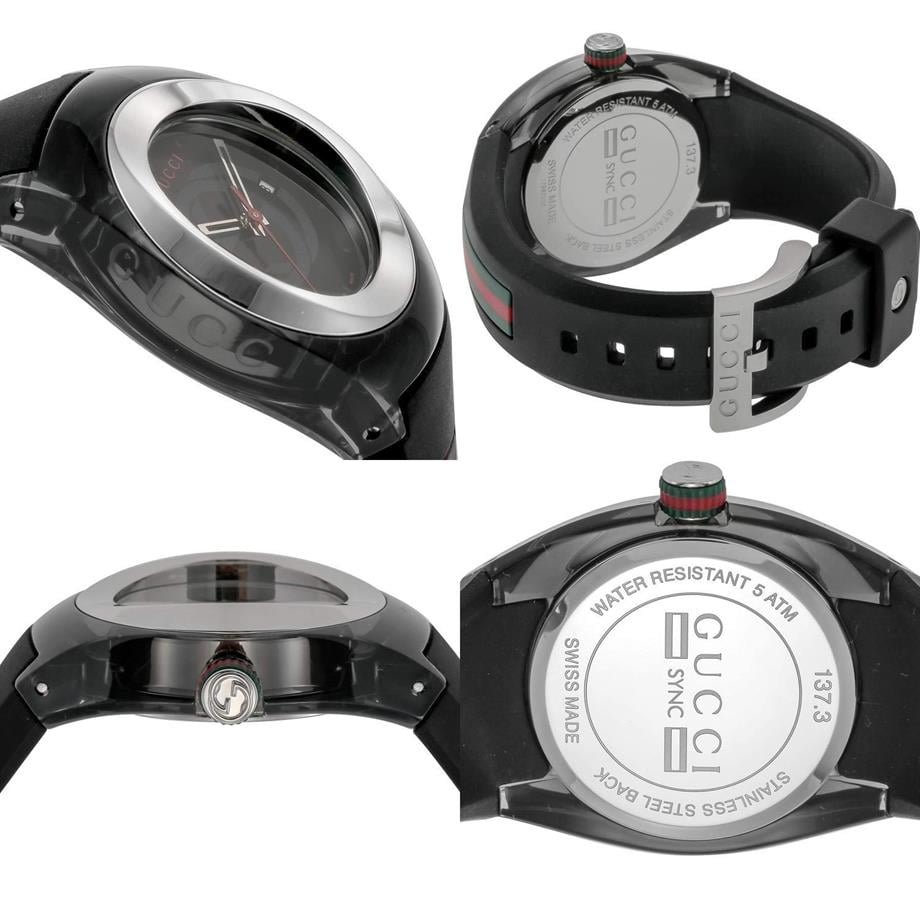  Shop Authentic Gucci Sync XXL Quartz Black Dial Black Rubber Strap Watch For Men - YA137101 - Luxxuri