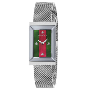  Shop Authentic Gucci G Frame Red and Green Dial Silver Mesh Bracelet Watch For Women - YA147401 - Luxxuri