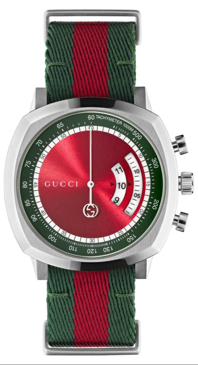  Shop Authentic Gucci Grip Quartz Chronograph Red Dial Two Tone NATO Strap Watch for Men - YA157304 - Luxxuri