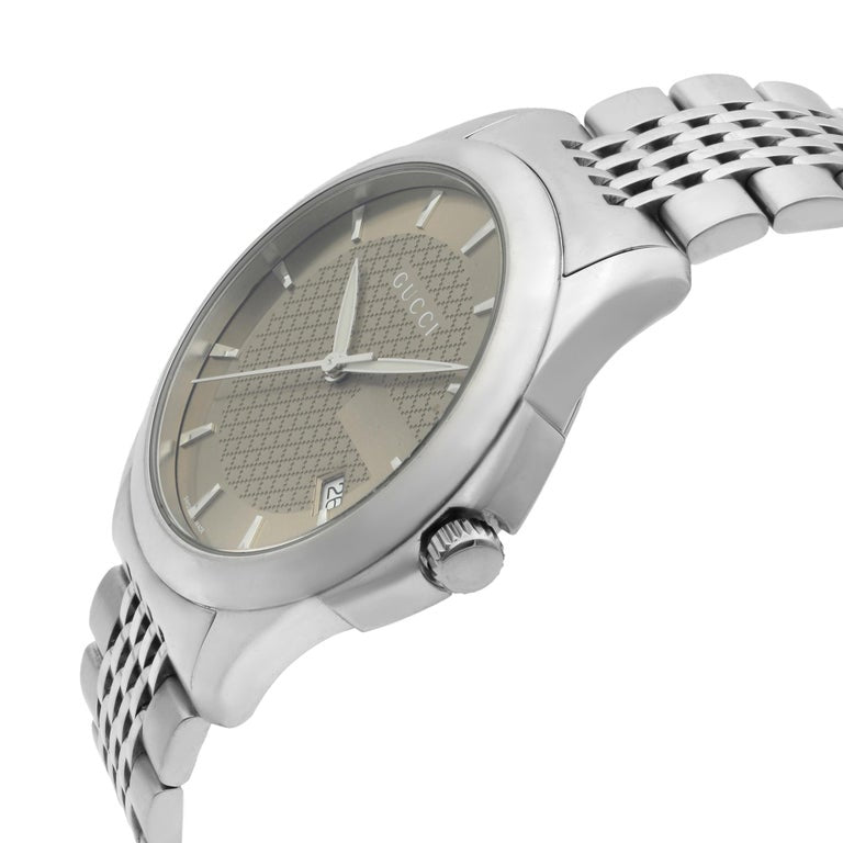  Shop Authentic Gucci G Timeless Brown Dial Silver Steel Strap Watch For Men - YA126406 - Luxxuri
