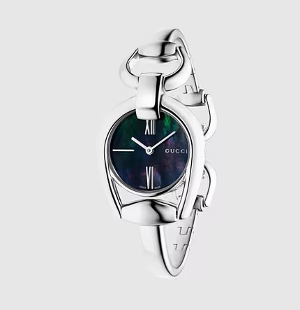  Shop Authentic Gucci Horsebit Collection Mother of Pearl Black Dial Silver Steel Strap Watch For Women - YA139503 - Luxxuri