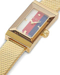 Shop Authentic Gucci G Frame Quartz Diamonds White Red Blue Dial Gold Mesh Bracelet Watch For Women - YA147511 - Luxxuri