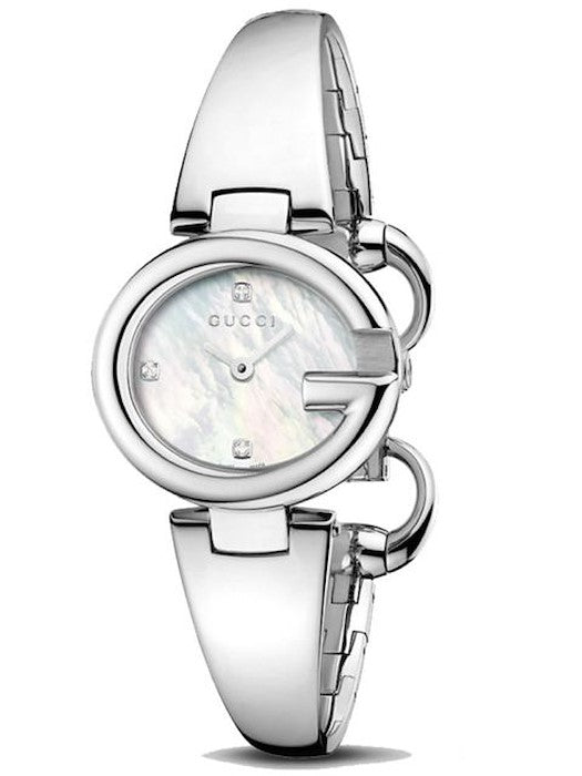  Shop Authentic Gucci Guccissima Diamonds Mother of Pearl Dial Silver Steel Strap Watch For Women - YA134504 - Luxxuri