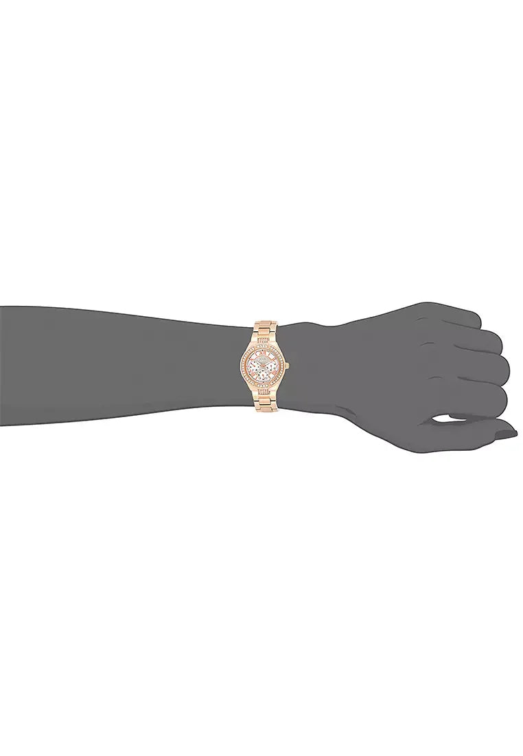 Guess Viva Diamonds White Dial Rose Gold Steel Strap Watch for Women - W0111L3