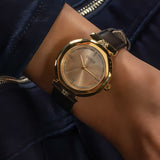  Shop Authentic Guess Rumour Quartz Gold Dial Black Leather Strap Watch For Women - GW0689L2 - Luxxuri