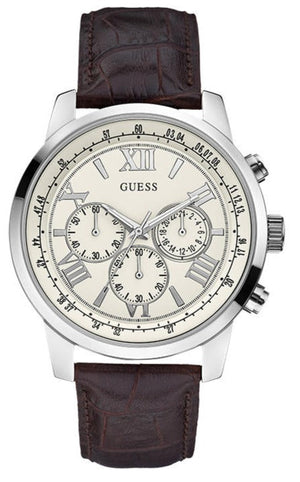  Shop Authentic Guess Horizon Chronograph White Dial Brown Leather Strap Watch For Men - W0380G2 - Luxxuri