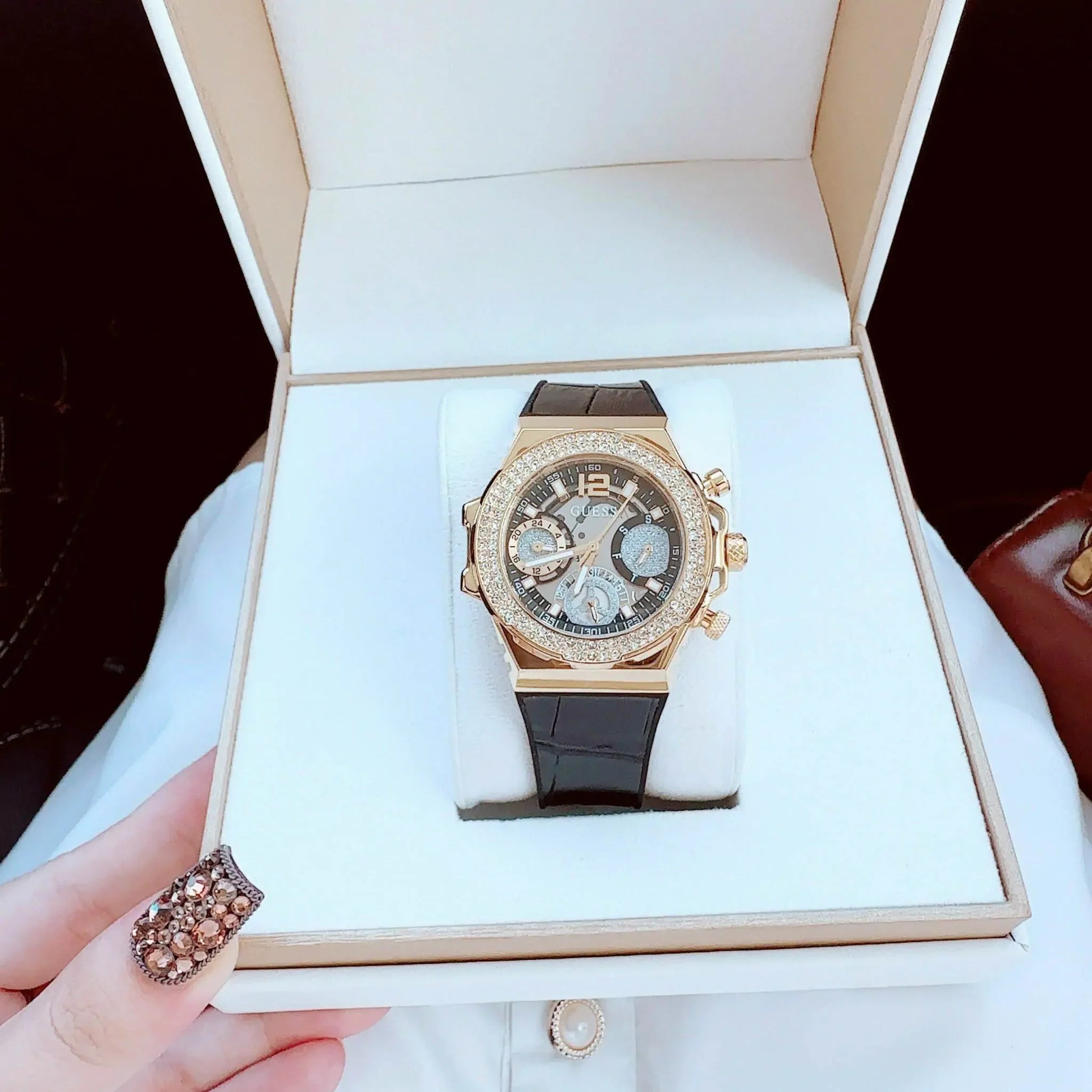  Shop Authentic Guess Fusion Chronograph Black Dial Black Leather Strap Watch For Women - GW0553L4 - Luxxuri