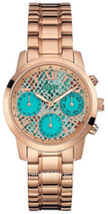  Shop Authentic Guess Mini Sunrise Multi Function Analog Turquoise Dial Rose Gold Steel Strap Watch For Women - W0448L8 - Luxxuri