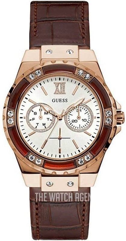  Shop Authentic Guess Limelight Analog White Dial Brown Leather Strap Watch For Women - W0775l14 - Luxxuri