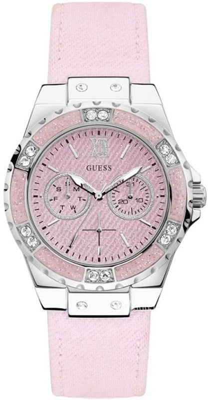  Shop Authentic Guess Limelight Quartz Diamonds Pink Dial Pink Denim Strap Watch For Women - W0775l15 - Luxxuri