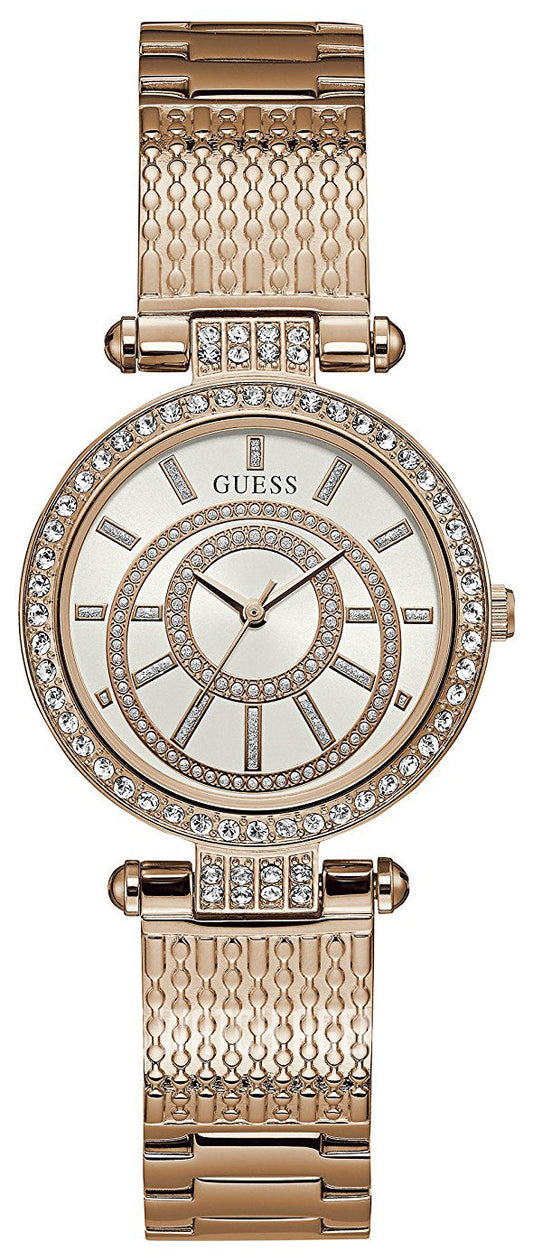  Shop Authentic Guess Muse Quartz Silver Dial Rose Gold Steel Strap Watch For Women - W1008L3 - Luxxuri