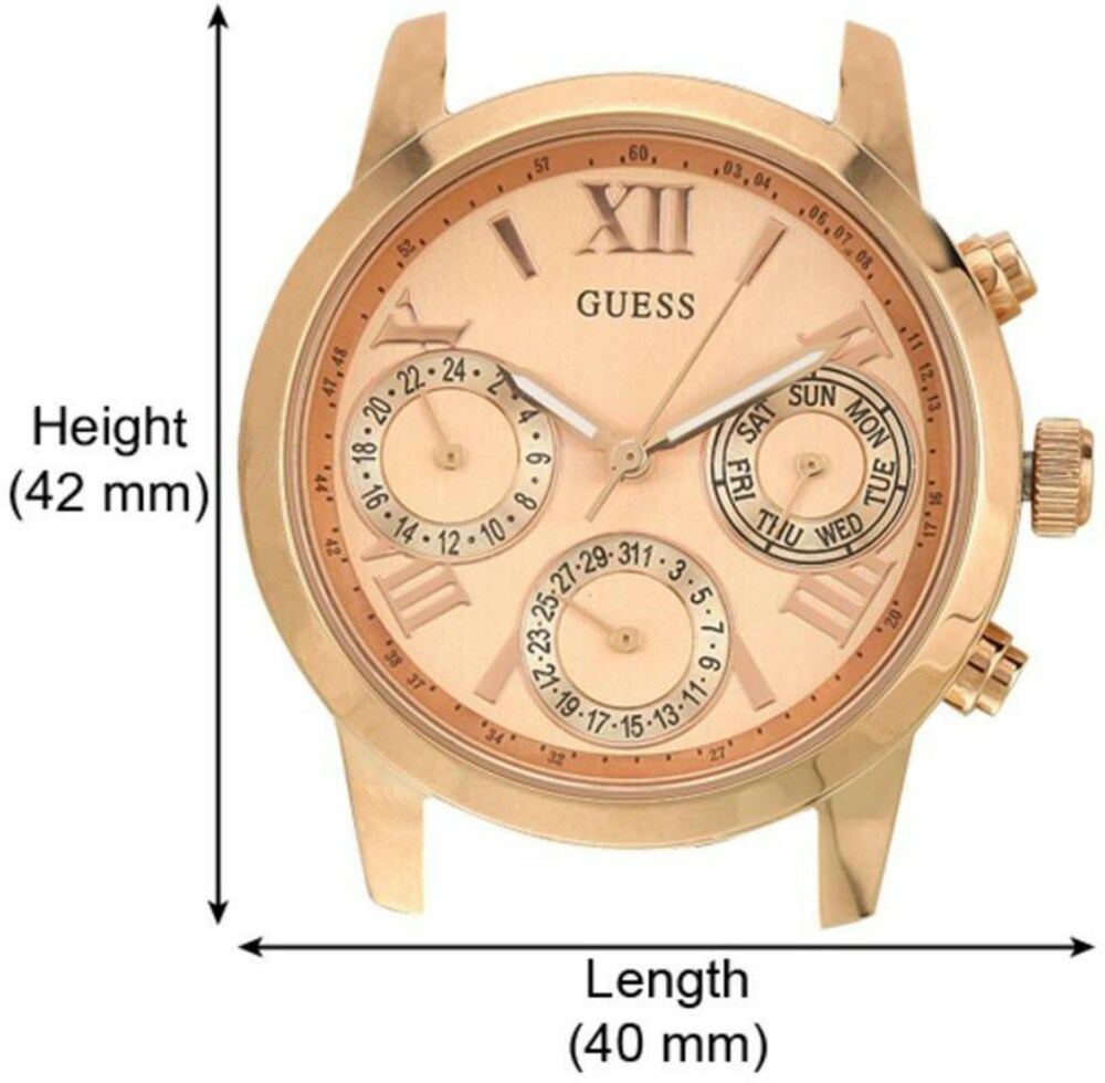  Shop Authentic Guess Mini Sunrise Chronograph Quartz Rose Gold Dial Rose Gold Steel Strap Watch For Women - W0448L3 - Luxxuri