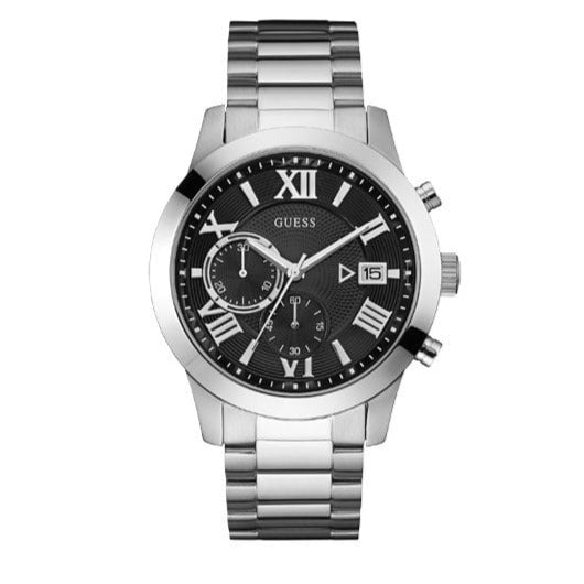  Shop Authentic Guess Atlas Chronograph Black Dial Silver Steel Strap Watch For Men - W0668G3 - Luxxuri