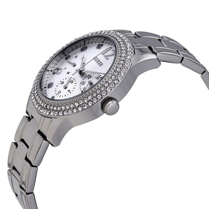  Shop Authentic Guess Bedazzle Diamonds Silver Dial Silver Steel Strap Watch For Women - W1097L1 - Luxxuri