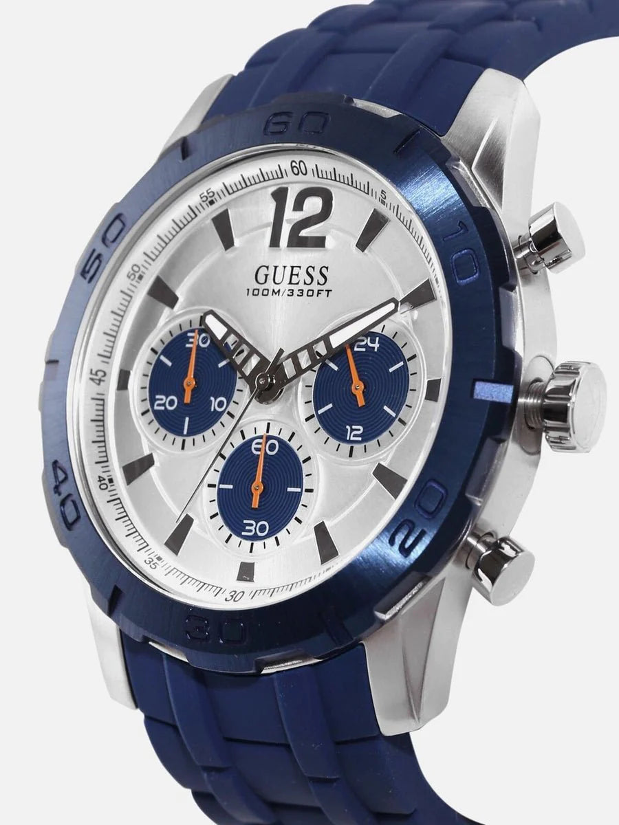  Shop Authentic Guess Caliber Chronograph White Dial Blue Rubber Strap Watch for Men - W0864G6 - Luxxuri