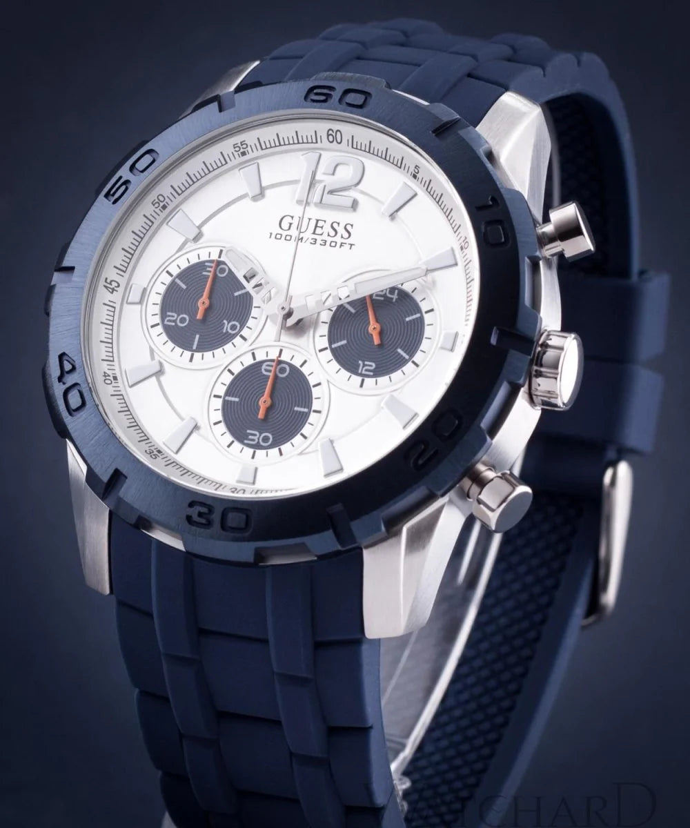  Shop Authentic Guess Caliber Chronograph White Dial Blue Rubber Strap Watch for Men - W0864G6 - Luxxuri
