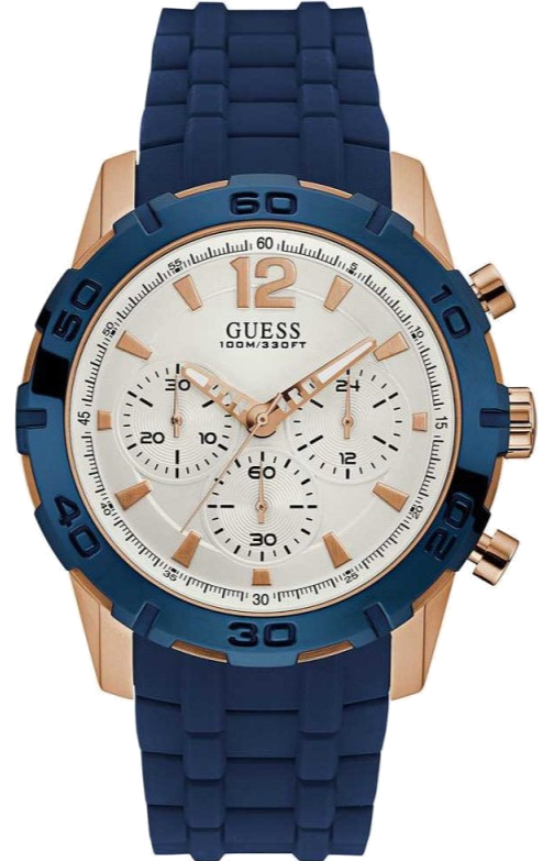  Shop Authentic Guess Caliber Chronograph White Dial Blue Silicone Strap Watch for Men - W0864G5 - Luxxuri