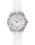 Guess Sparkling Silver Dial White Rubber Strap Watch For Women - GW0032L1