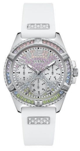  Shop Authentic Guess Frontier Diamonds Silver Dial White Rubber Strap Watch for Women - GW0045L1 - Luxxuri
