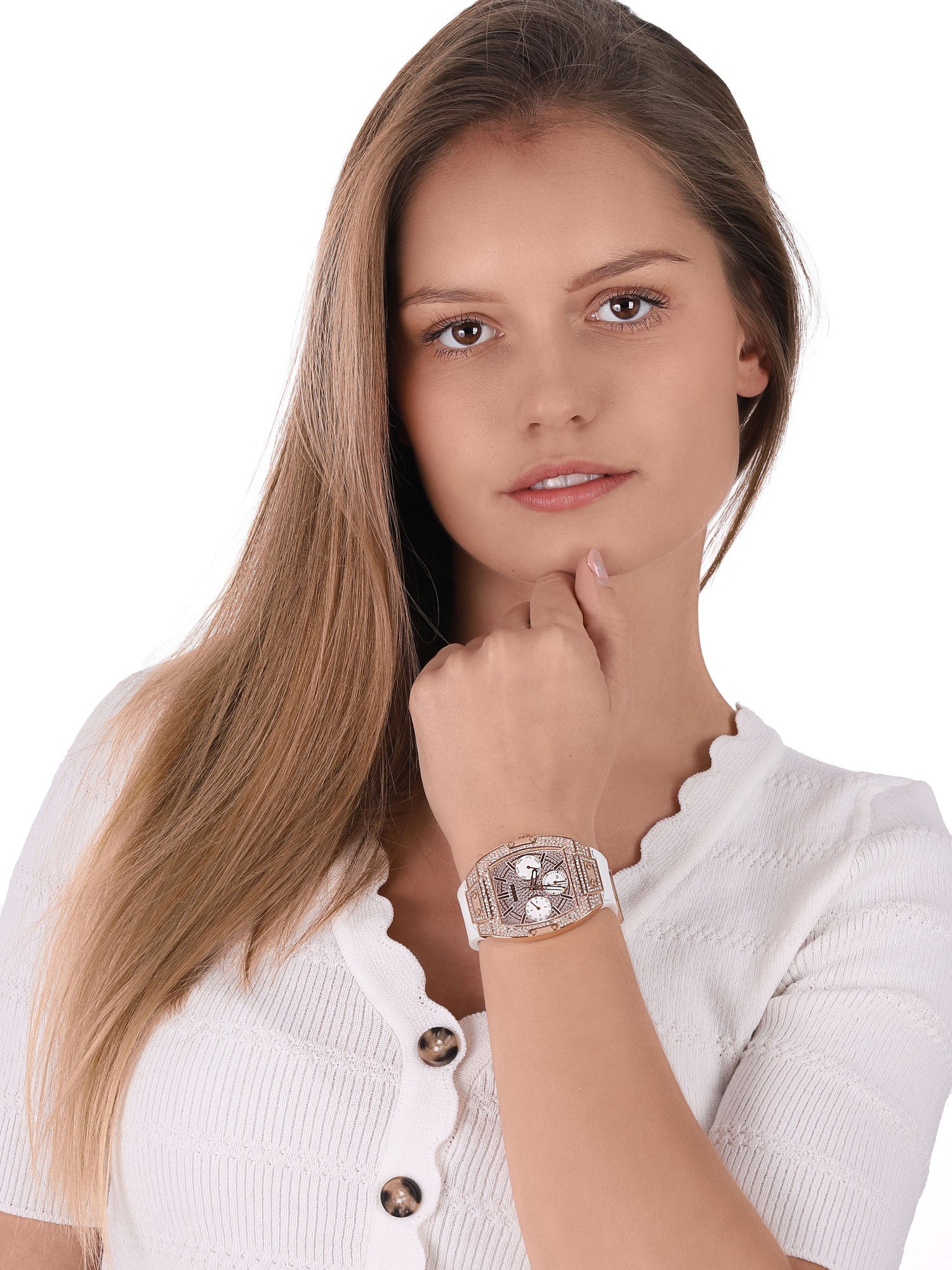  Shop Authentic Guess Raven Diamonds Rose Gold Dial White Silicone Strap Watch for Women - GW0105L3 - Luxxuri