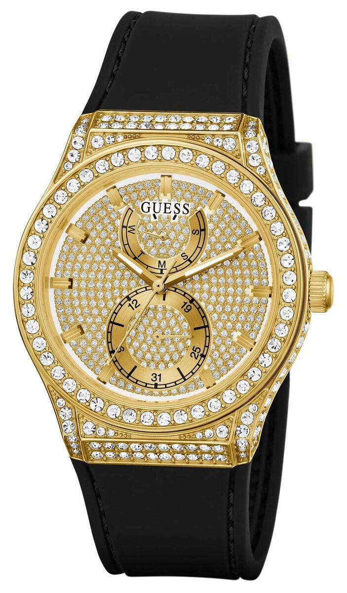  Shop Authentic Guess Princess Crystals Gold Dial Black Silicone Strap Watch For Women - GW0439L2 - Luxxuri