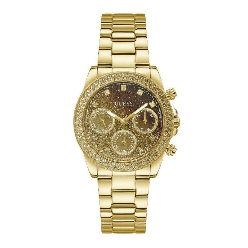  Shop Authentic Guess Sol Chronograph Gold Dial Gold Steel Strap Watch For Women - GW0483L2 - Luxxuri