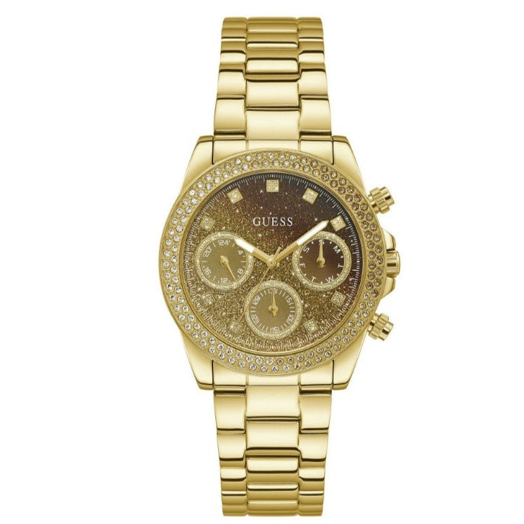  Shop Authentic Guess Sol Chronograph Gold Dial Gold Steel Strap Watch For Women - GW0483L2 - Luxxuri