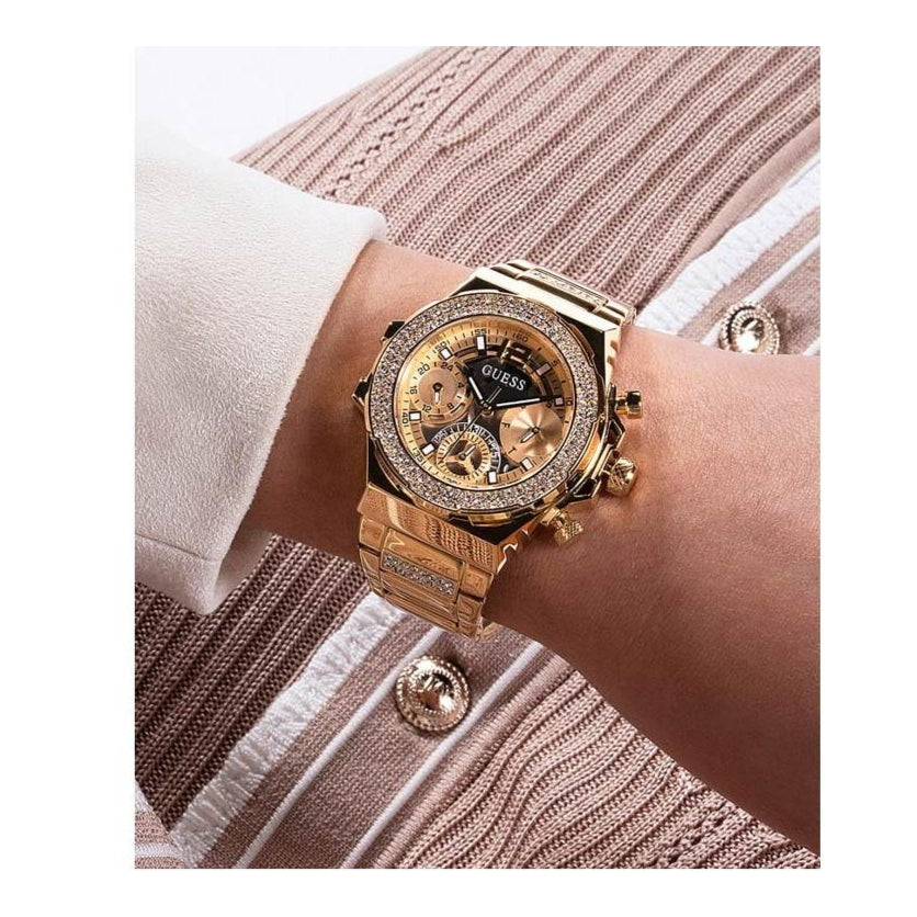  Shop Authentic Guess Fusion Chronograph Gold Dial Gold Steel Strap Watch for Women - GW0552L2 - Luxxuri