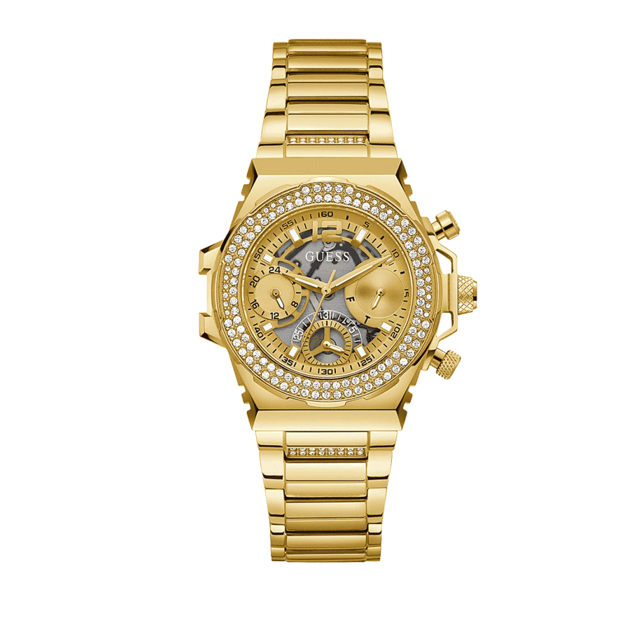 Guess Fusion Chronograph Gold Dial Gold Steel Strap Watch for Women - GW0552L2