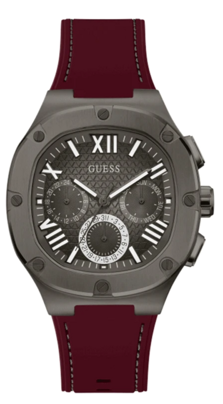  Shop Authentic Guess Headline Multifunction Grey Dial Burgundy Silicone Strap Watch For Men - GW0571G4 - Luxxuri