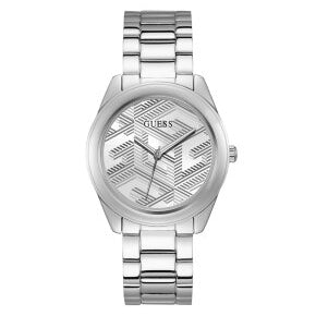 Guess Cubed Analog Silver Dial Silver Steel Strap Watch For Women - GW0606L1