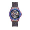 Guess Multifunction Analog Purple Dial Black Rubber Strap Watch For Women - GW0620L4