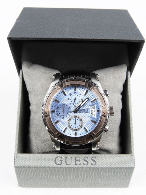  Shop Authentic Guess Pinnacle Chronograph Quartz Blue Dial Brown Leather Strap Watch For Men - W0673G1 - Luxxuri