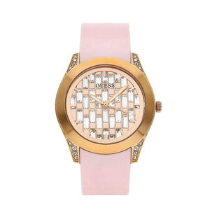  Shop Authentic Guess Clarity Gold Dial Pink Silicone Strap Watch for Women - GW0109L2 - Luxxuri