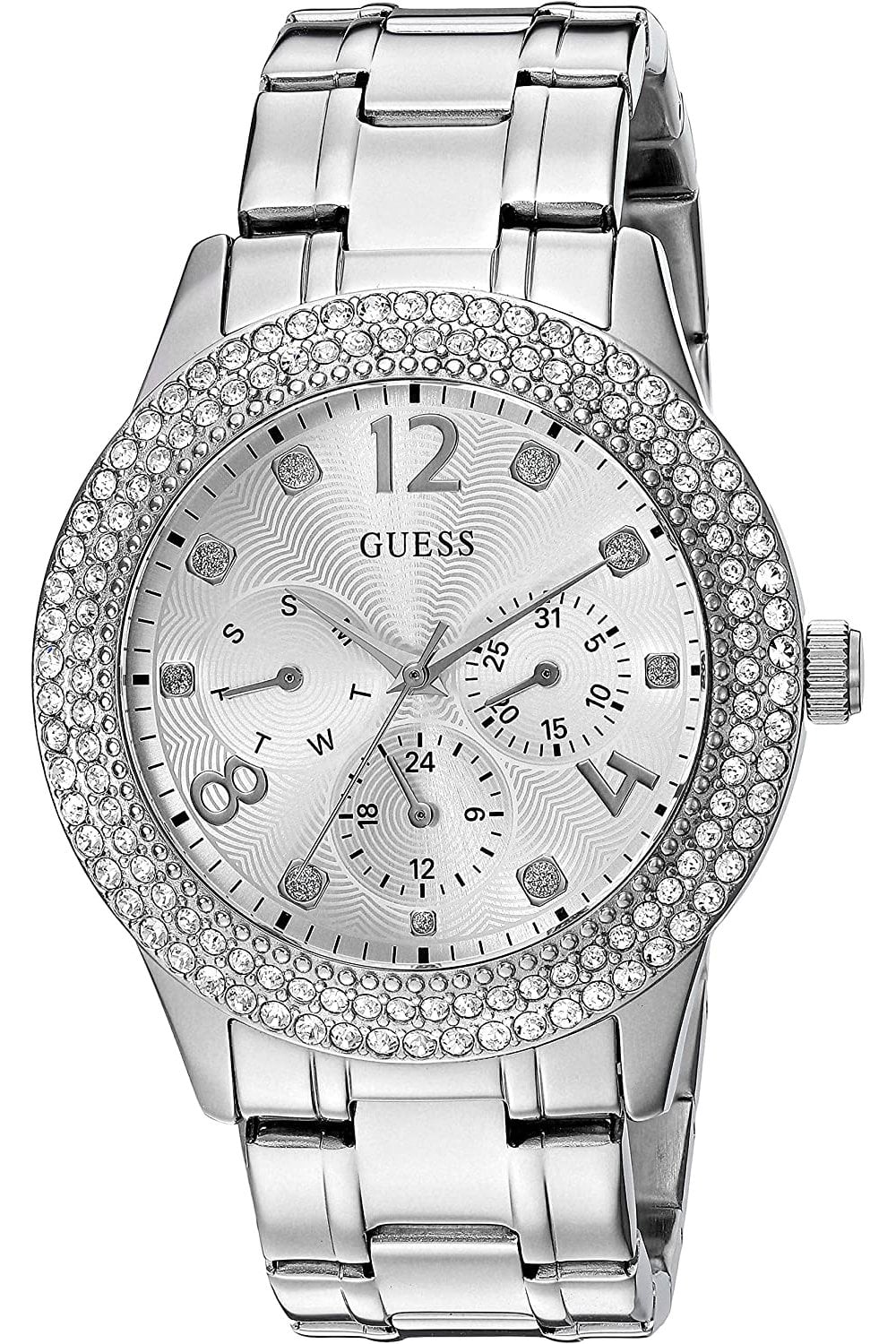  Shop Authentic Guess Bedazzle Diamonds Silver Dial Silver Steel Strap Watch For Women - W1097L1 - Luxxuri