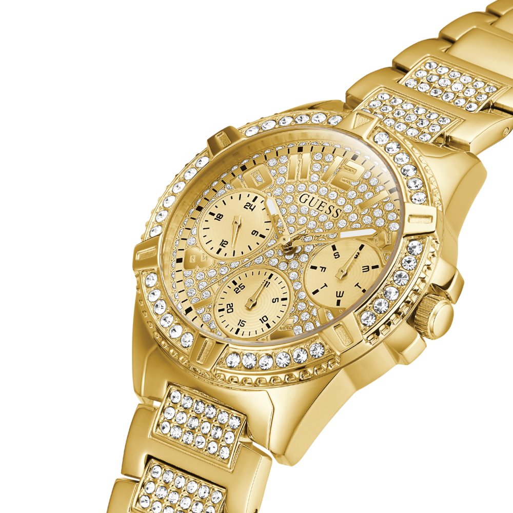  Shop Authentic Guess Frontier Diamonds Gold Dial Gold Steel Strap Watch For Women - W1156L2 - Luxxuri