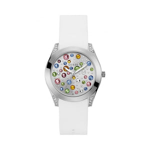 Shop Authentic Guess Wanderlust Crystals Silver Dial White Rubber Strap Watch For Women - W1059L3 - Luxxuri
