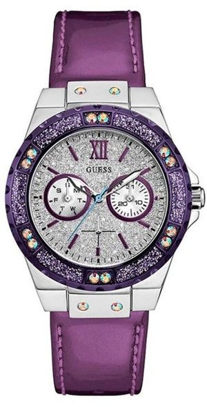 Shop Authentic Guess Limelight Quartz Silver Dial Purple Leather Strap Watch For Women - W0775L6 - Luxxuri