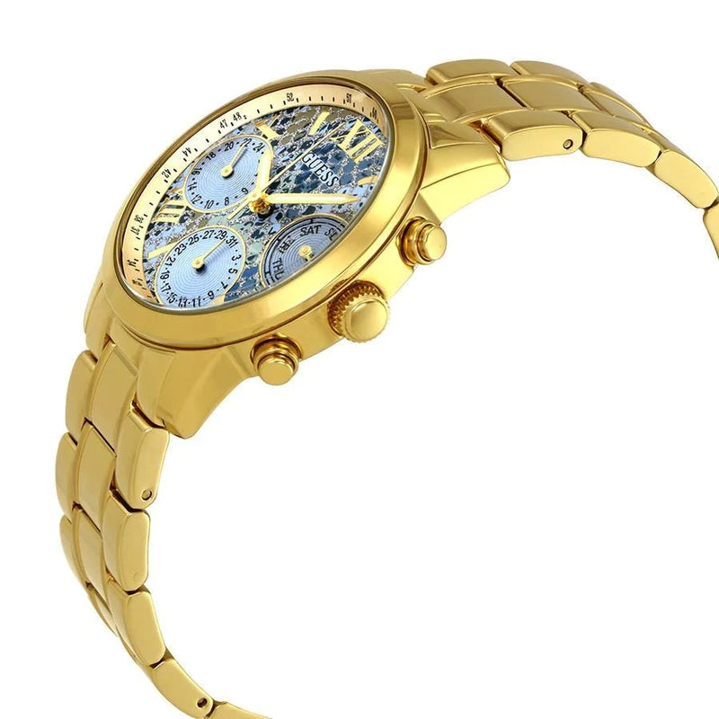  Shop Authentic Guess Mini Sunrise Quartz Blue Dial Gold Steel Strap Watch For Women - W0448L6 - Luxxuri